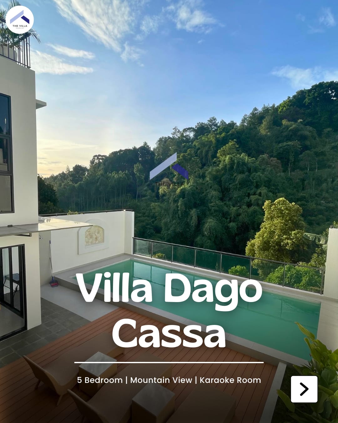 Interior of a luxury villa with pool view